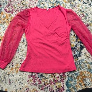 Sexy pink Women's Top with sheer sleeves